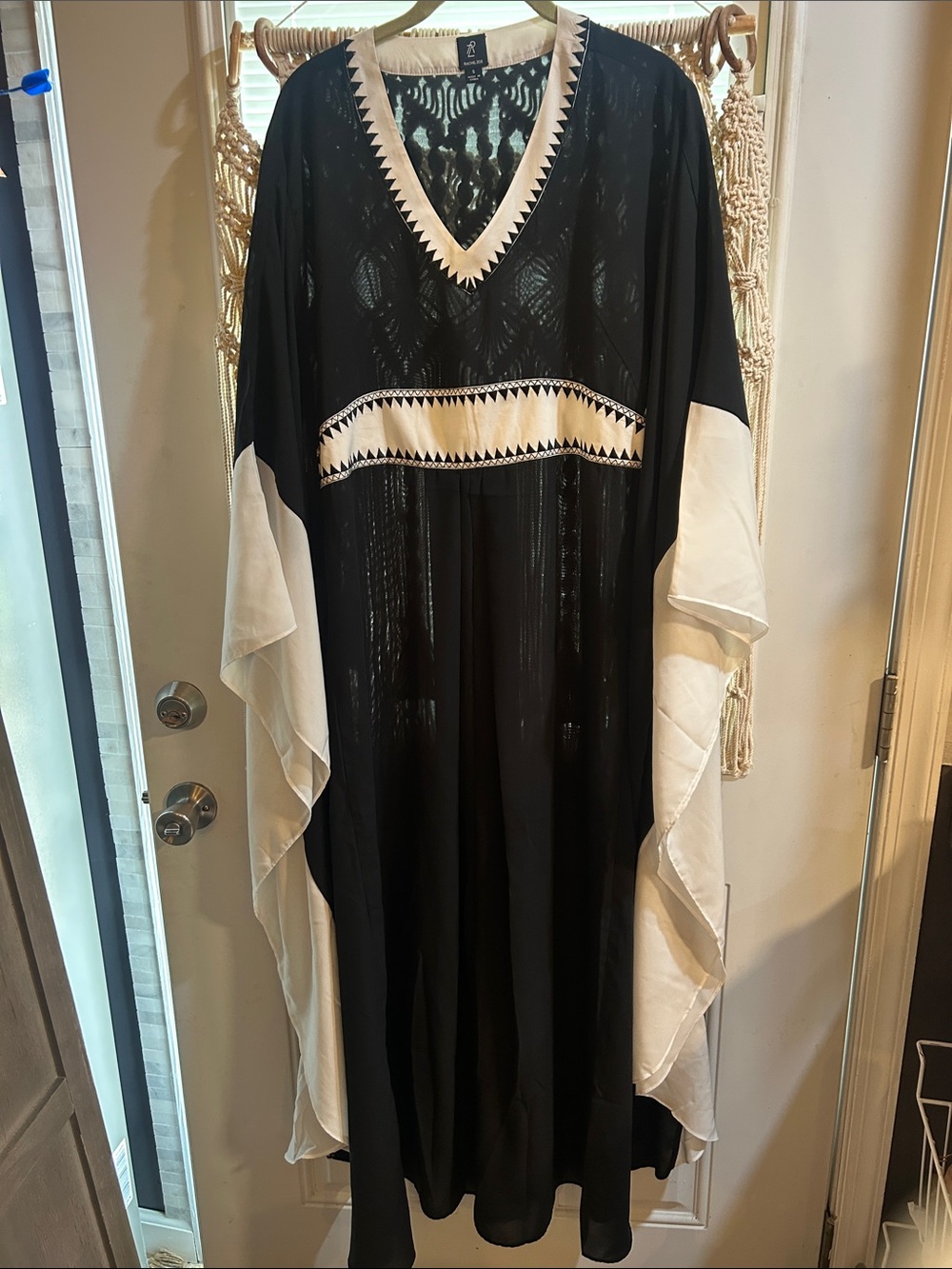 Rachel Zoe Black and White V-Neck Swim Coverup Caftan
